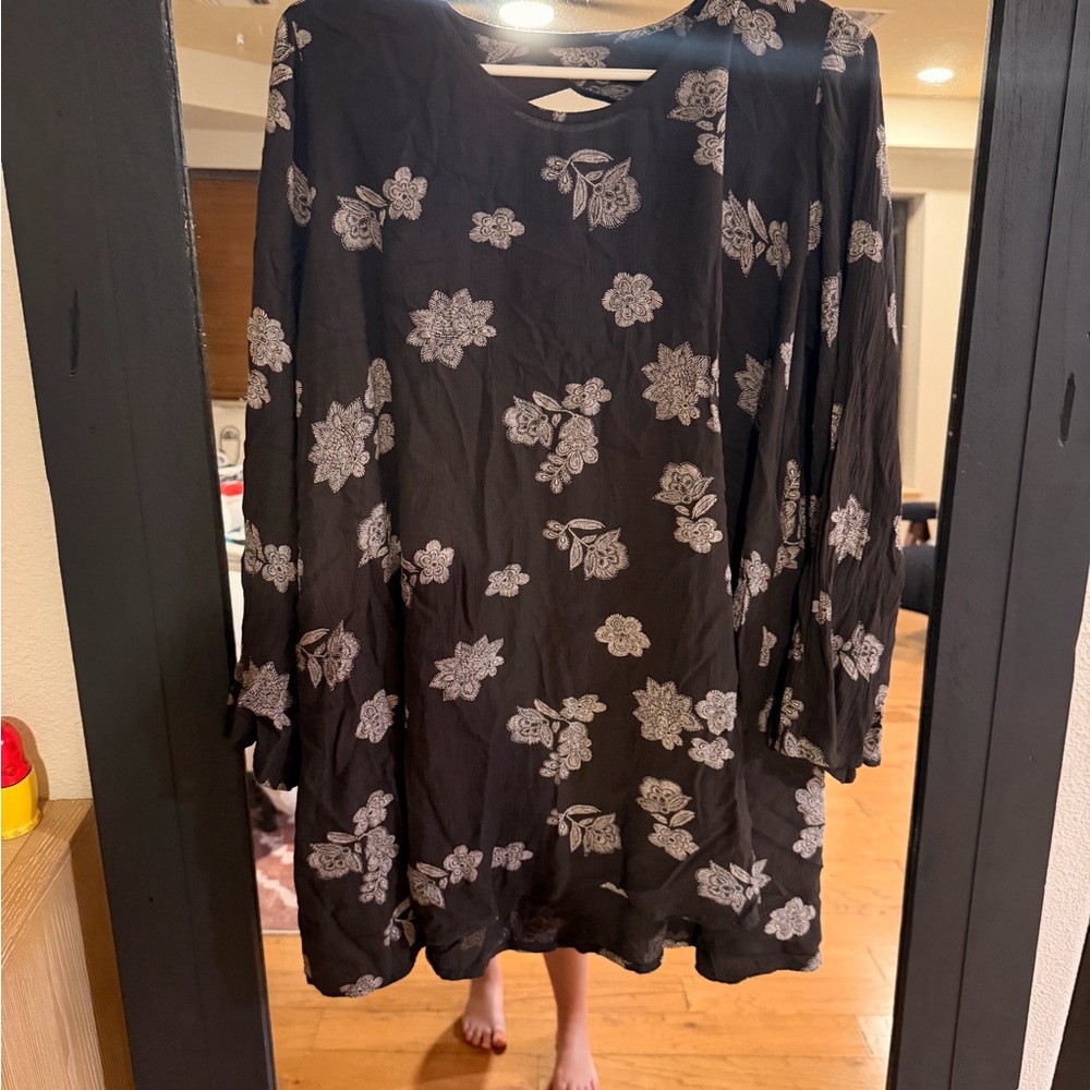 Dark green floral Tunic Dress with White Flower Print